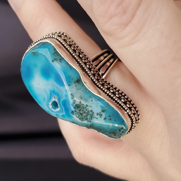 New Overzized Solar Quartz Agate 925 Silver Statement Ring. - Picture 11 of 16